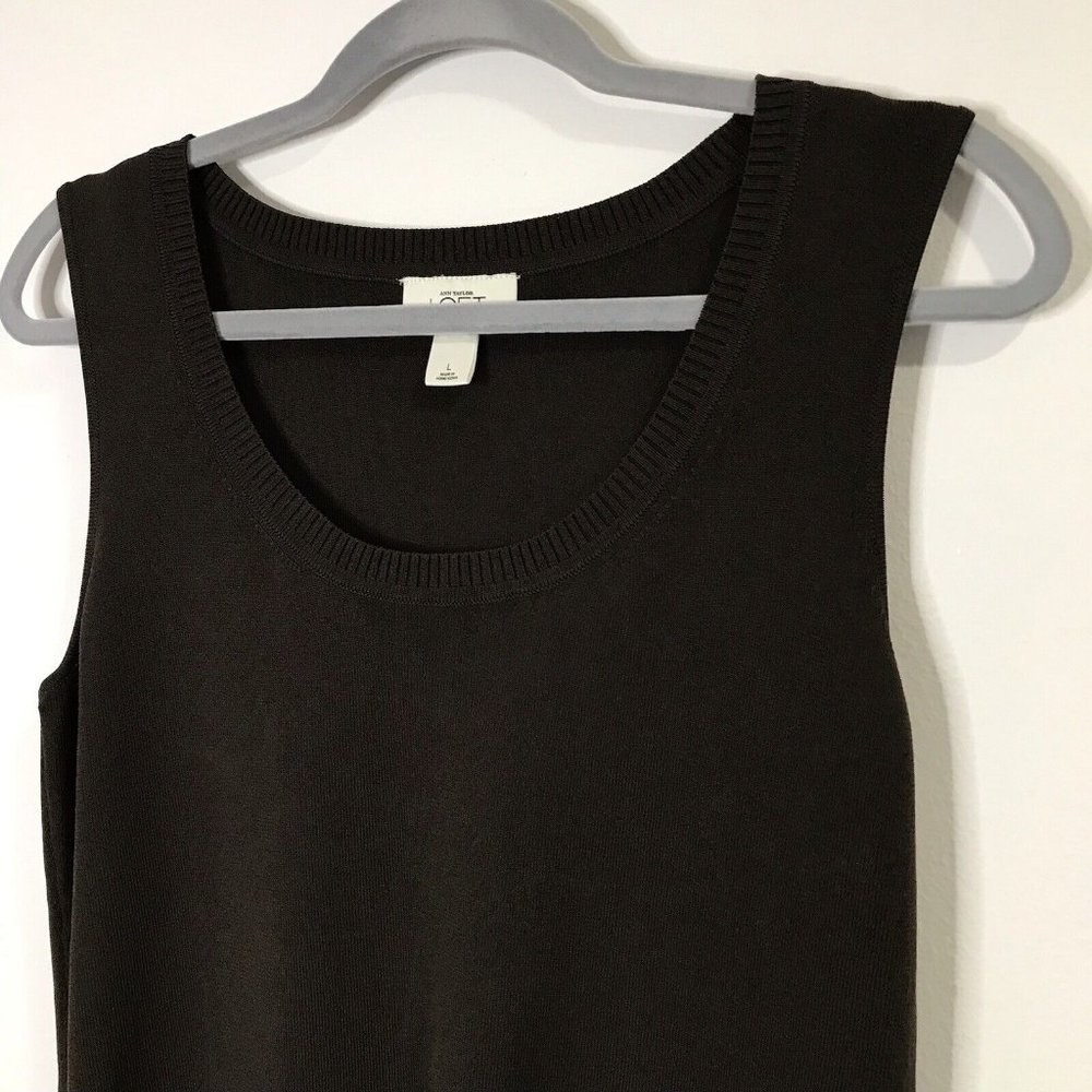 Ann Taylor Loft Brown Sweater Tank Top Shirt Size Large L Stretch Knit Blouse - Picture 2 of 9